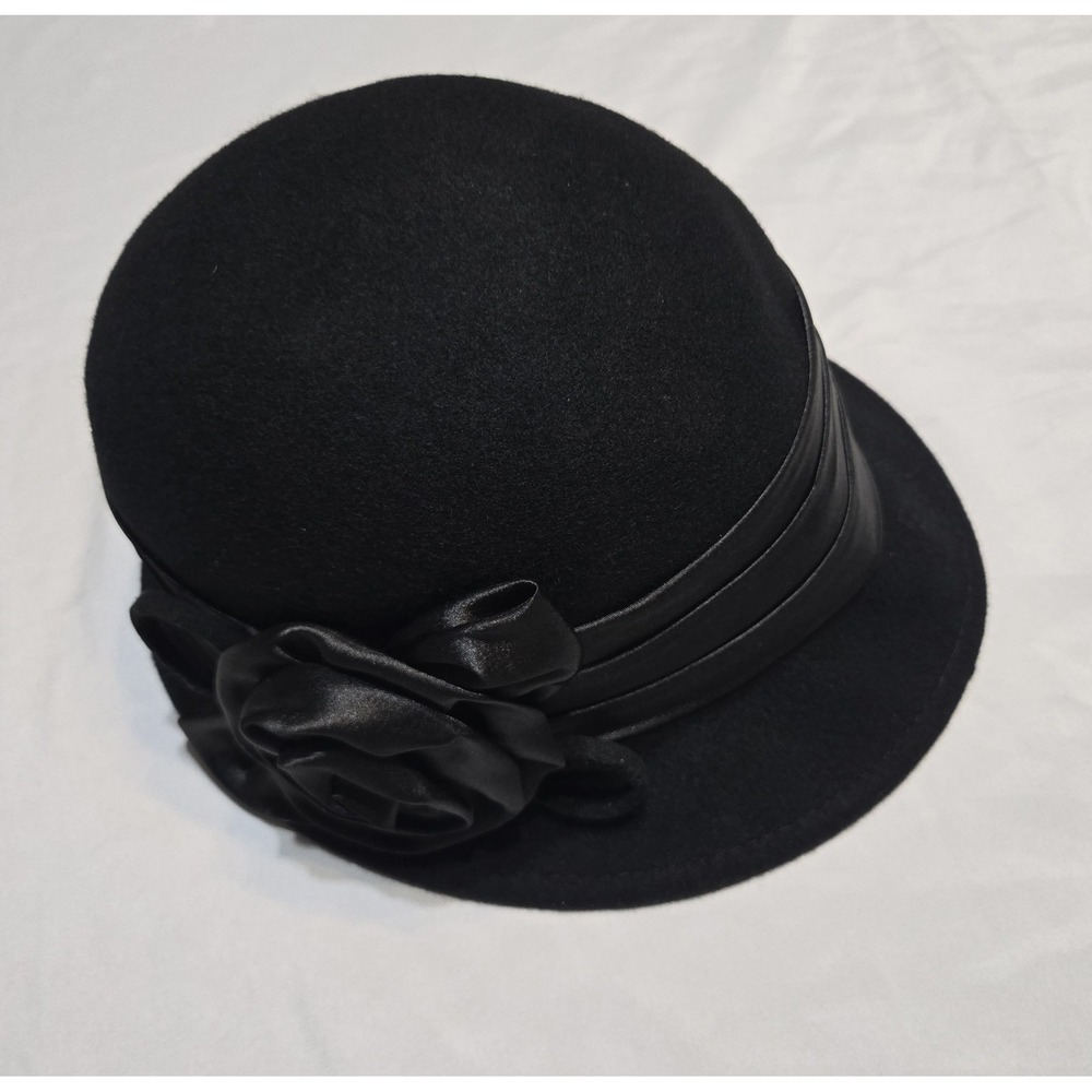Angela & William WinterBucket Wool Felt Black Cloche Hat Adjustable One Size